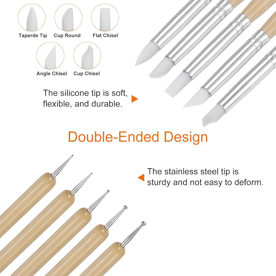Sourcing Map 5 Pcs Silicone Clay Sculpting Tool Double-Ended Rubber Tip