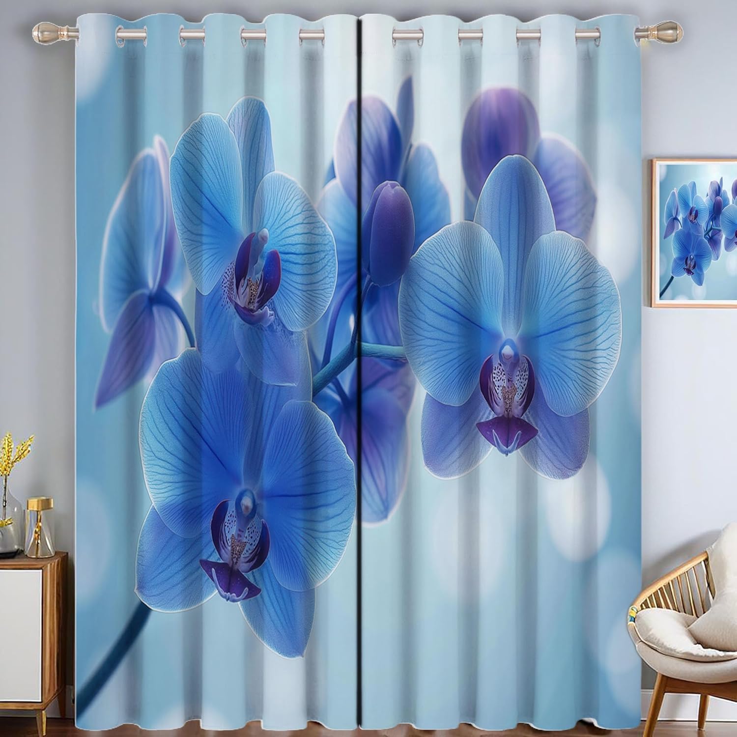 Rideau occultant thermique 140x175 cm opaque motif 3D zen avec œillets pour fenêtre de salon