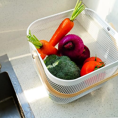 Miniatura 8 de Cesta de cosecha de acero de malla metálica, cesta de jardín cuadrada de alambre con asa, organizador de almacenamiento multifuncional para recoger