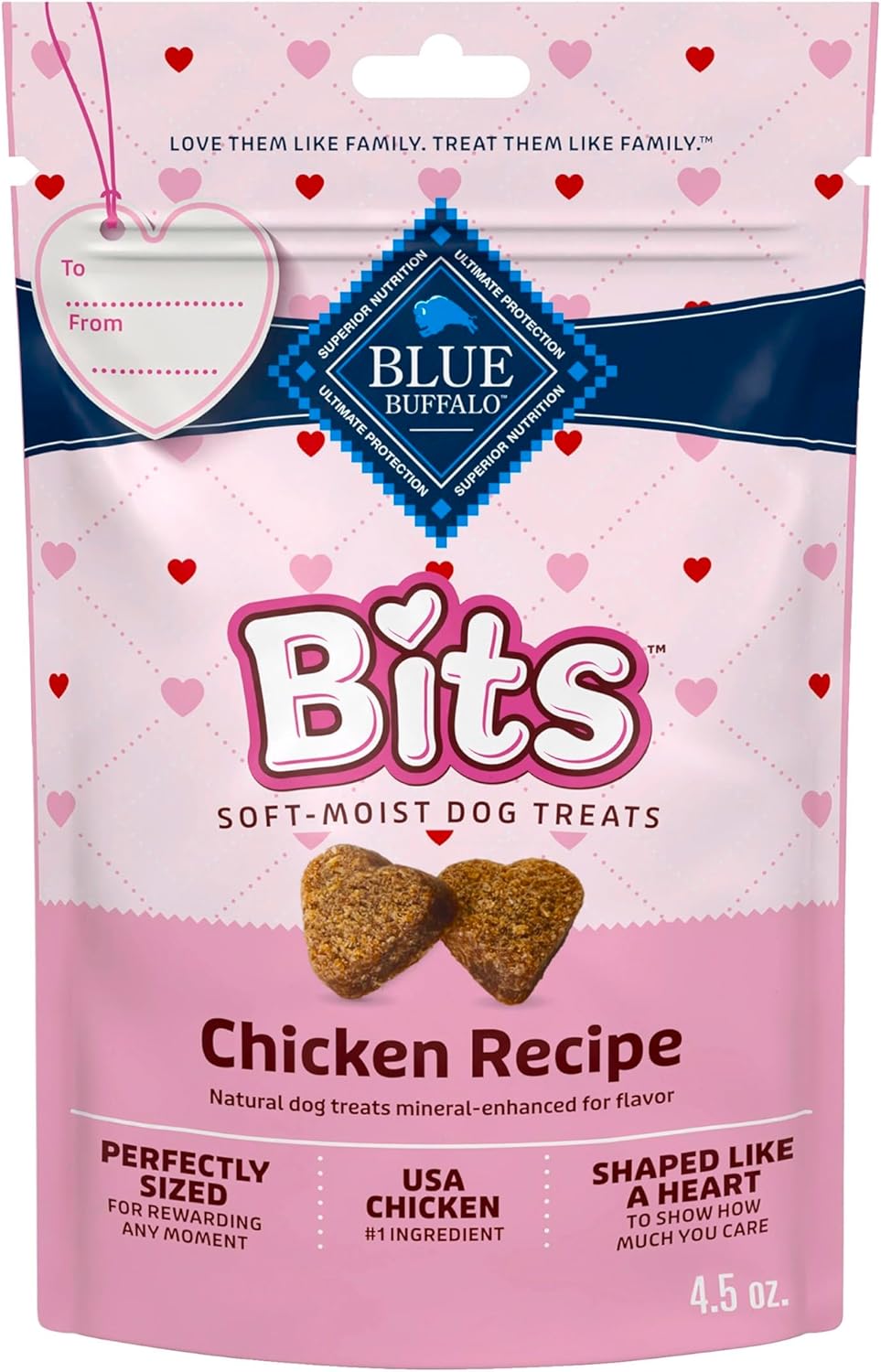 Blue Buffalo Bits Soft Chewy Valentine's Dog Treats - Heart-Shaped Chicken Recipe, Natural Bites, 4.5 oz