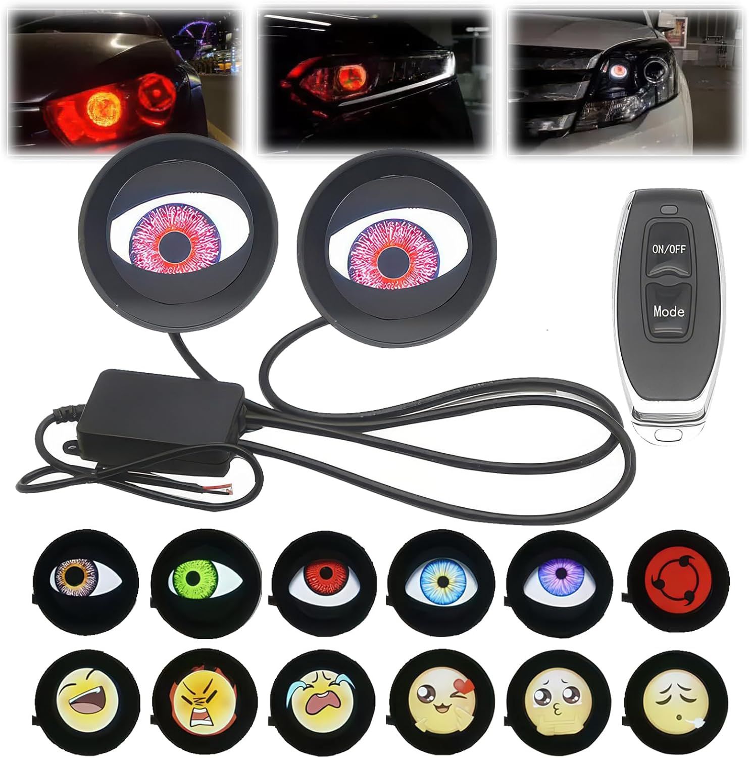 Devil Eyes Light for Cars – LED Dynamic Demon Eye Headlights 33 Adjustable Patterns, Universal DIY 12V Remote-Controlled Color-Changing Devil Eyes for Automotive Motorcycle Modifications