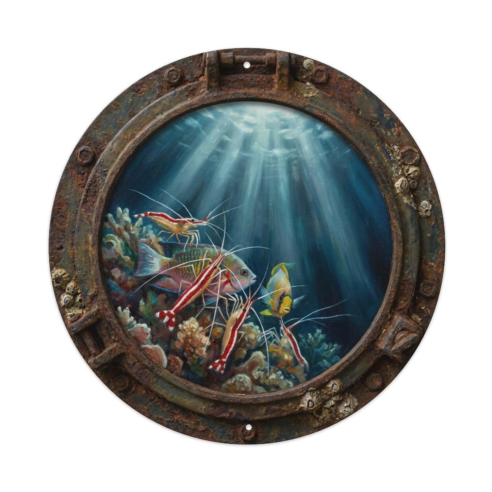 Fyrn Style Metal Tin Sign Vintage Porthole Cleaner Shrimp Station Ship Window Undersea Deep Sea