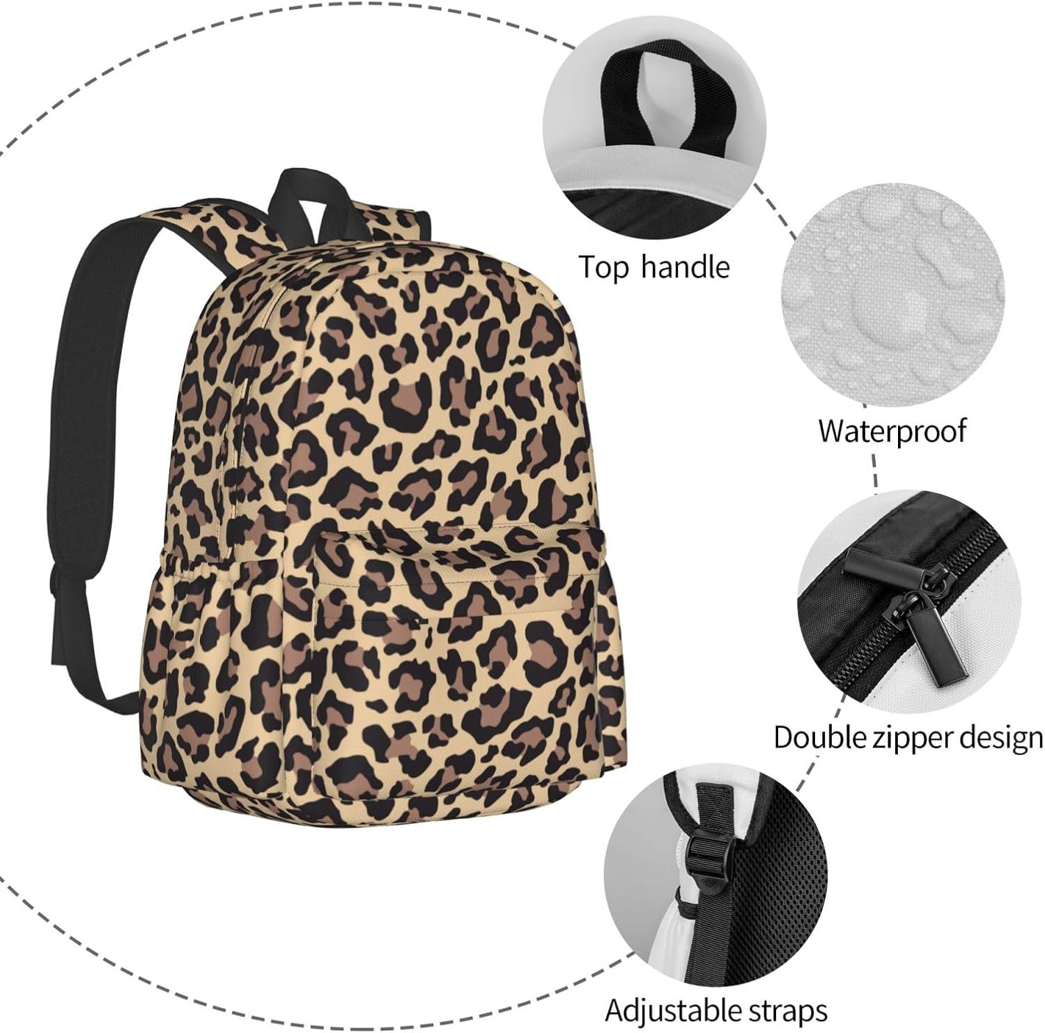 Leopard Animal Texture Laptop Backpack For Men Women, Lightweight Daypack Bookbag For Daily Commutes Business Travel Hiking