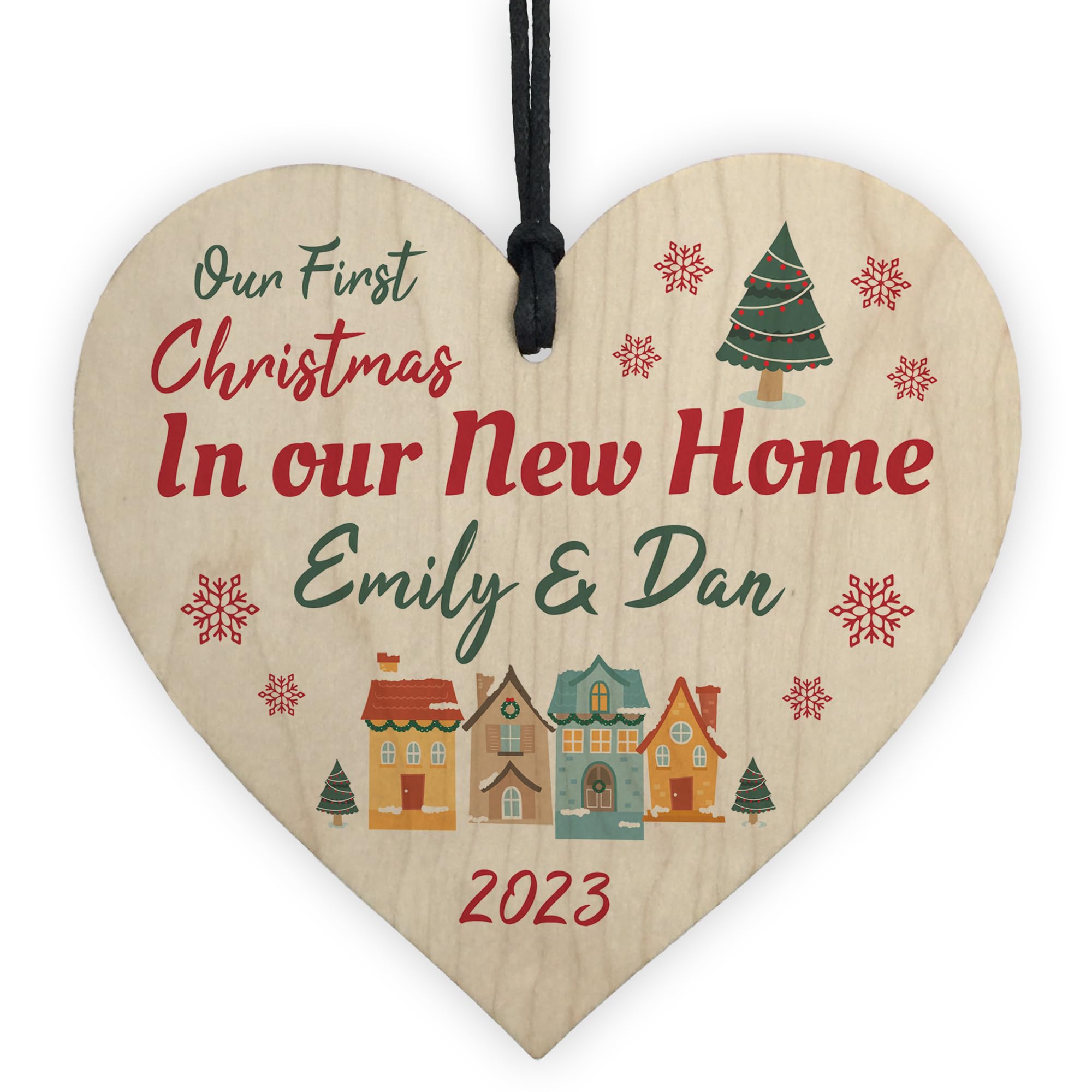 Red Ocean New Home Personalised Christmas Bauble Tree Decoration, First Christmas In New Home Bauble, Personalised Tree Decoration Hanging Wooden Bauble