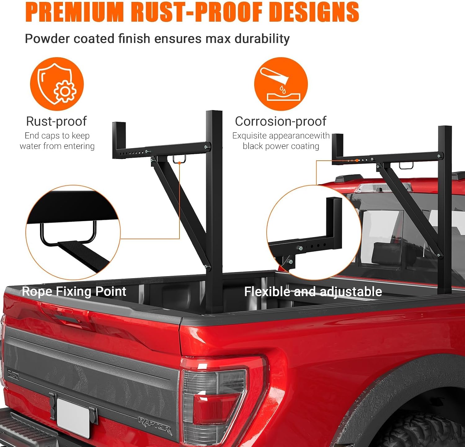 Ladder Rack for Pickup Load 250 lbs,44.5"-49.5" Adjustable Height, 19"-34 "Retractable Width Steel Ladder Rack for Truck,Ladder Stand,for Kayak, Surfboard, Construction Wood, Ladder