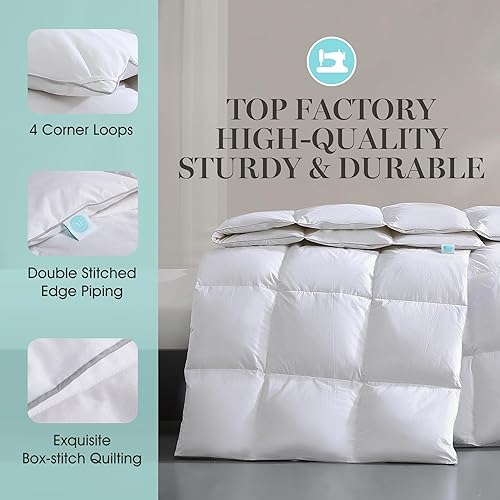 Miniatura 4 de MARTHA STEWART Edredón de plumón de ganso blanco y plumas, tamaño King, cálido para todas las estaciones, relleno de edredón esponjoso con pestañas