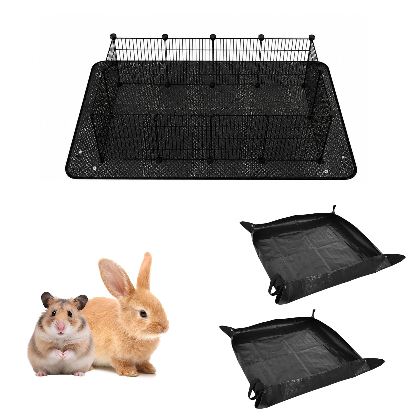 Waterproof Pet Playpen Mat 150 x 100 cm, Guinea Pig Cage Liner, Reusable Rabbit Cage Floor Mat with Snap Edges, Double Sided Waterproof Playpen Base for Small Animals Indoor Outdoor (2 PCS)