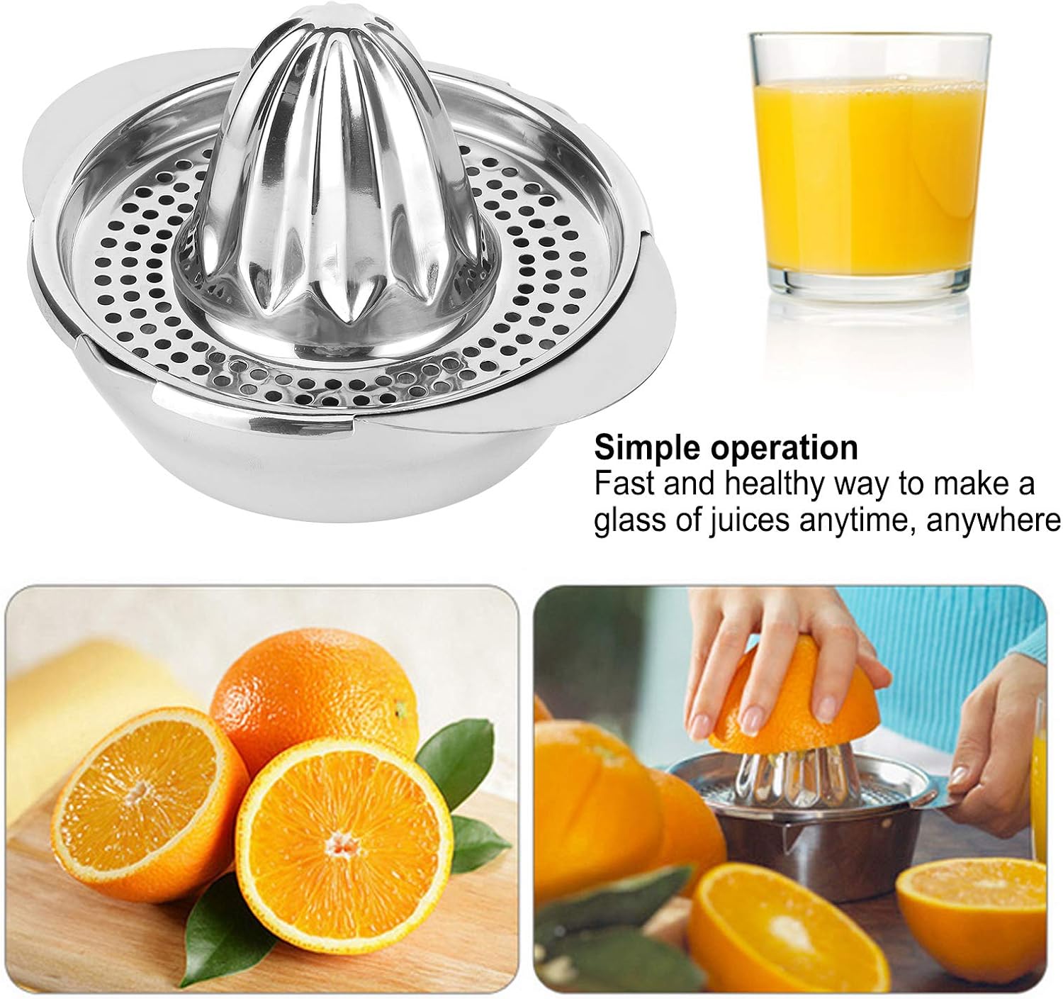 Horoper Stainless Steel Citrus Lemon Orange Juicer Manual Hand Squeezer, Manual Juicer Fruit Lemon Orange Squeezer with Bowl Juicer Strainer Kitchen Tool