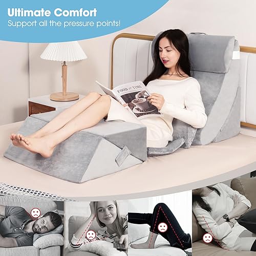 Miniatura 7 de Giantex Juego de 4 almohadas ortopédicas de cuña para cama almohadas de espuma viscoelástica posquirúrgica para dormir espalda ajustable cuello