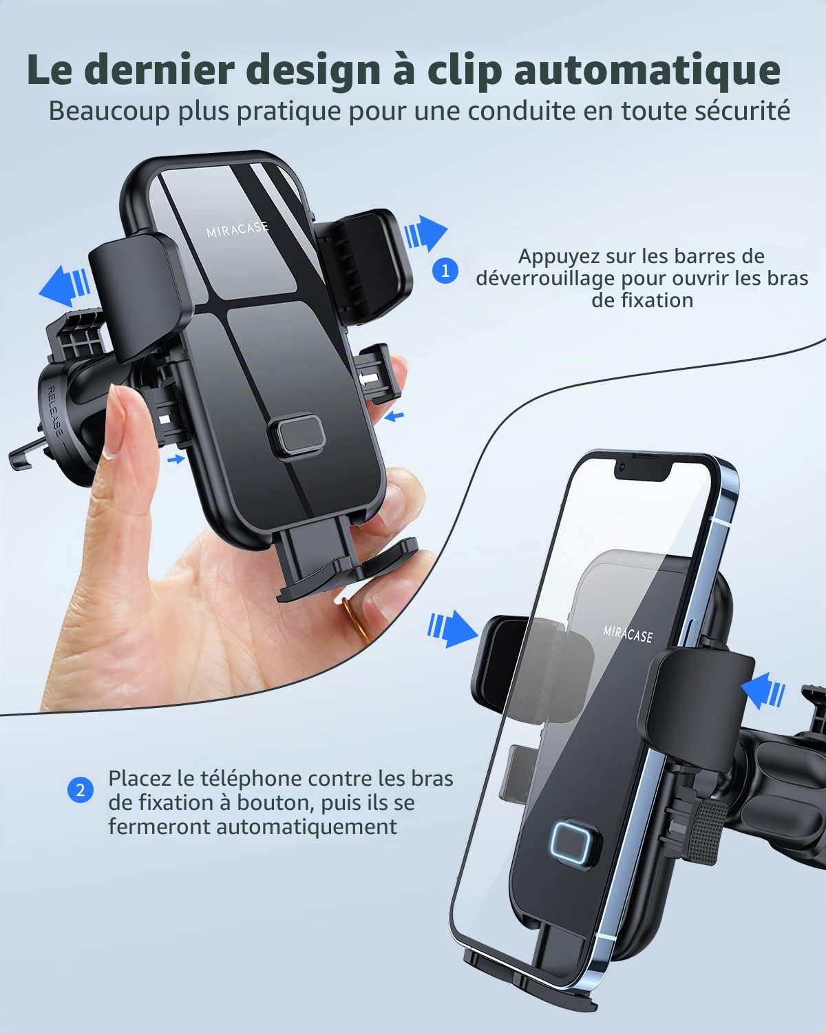 Miracase [Nouvelle Génération Support Telephone Voiture Grille d'aération, Universel Auto-Lock Porte Telephone Voiture Compatible avec iPhone 14 Pro Max 13 12 11 Samsung, Huawei, Xiaomi, etc.