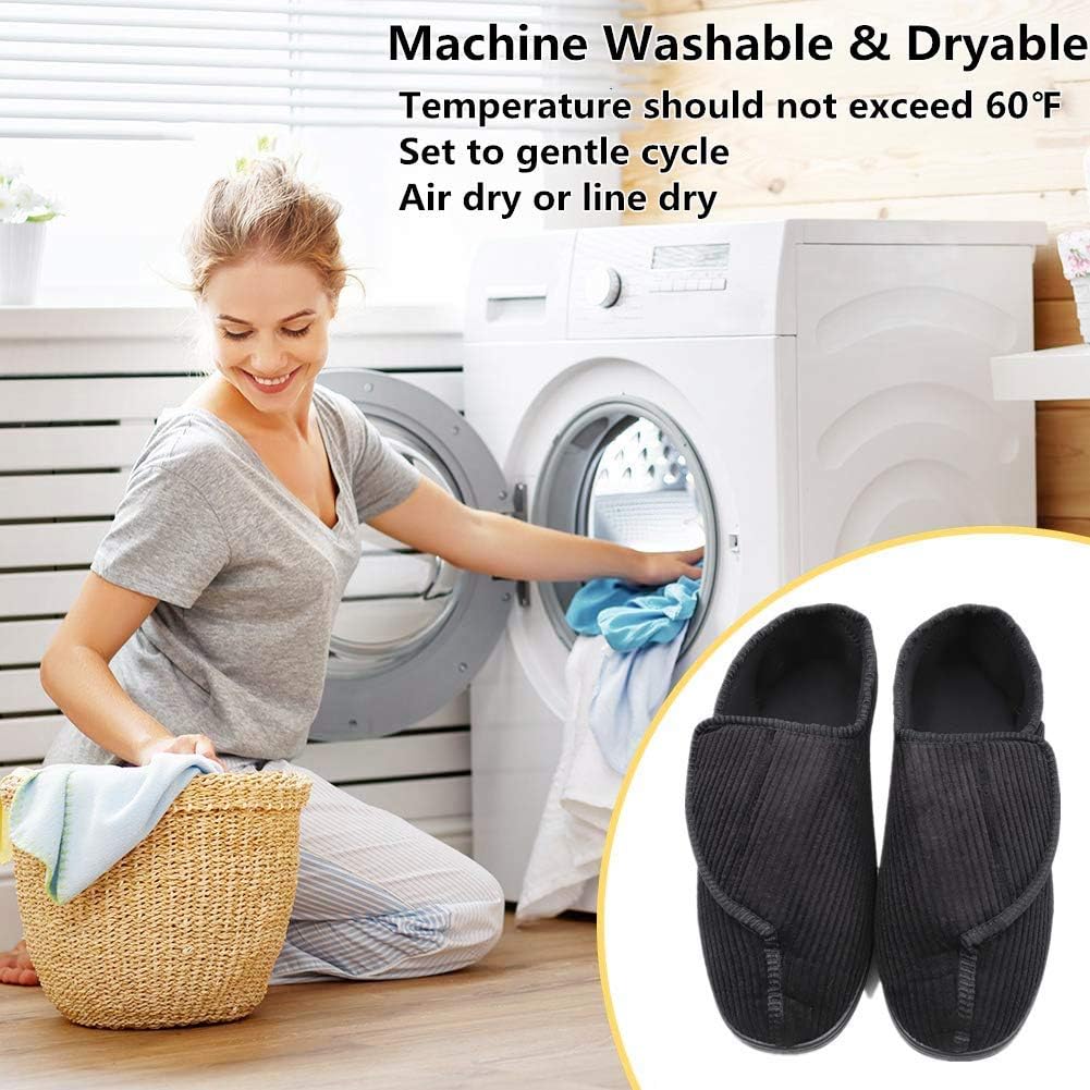 Miniatura 6 de Pantuflas diabéticas para hombre, extra anchas, espuma viscoelástica, cómodas, con cierre ajustable para pies hinchados, edema, artritis, ancianos,