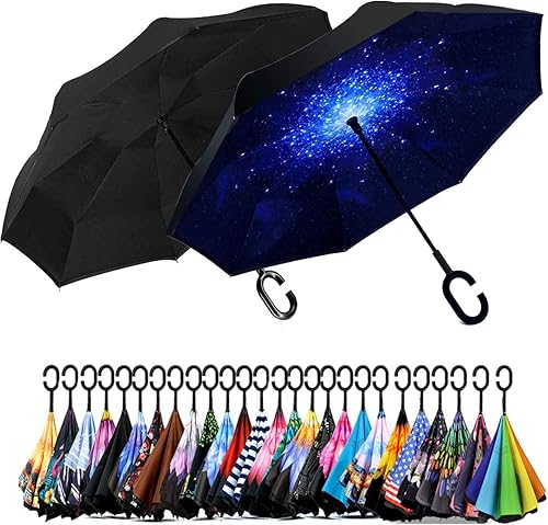 Vista 86 de SIEPASA Paraguas invertido invertido de 49/56 pulgadas, doble toldo extra grande, ventilado, resistente al viento, impermeable, paraguas de golf