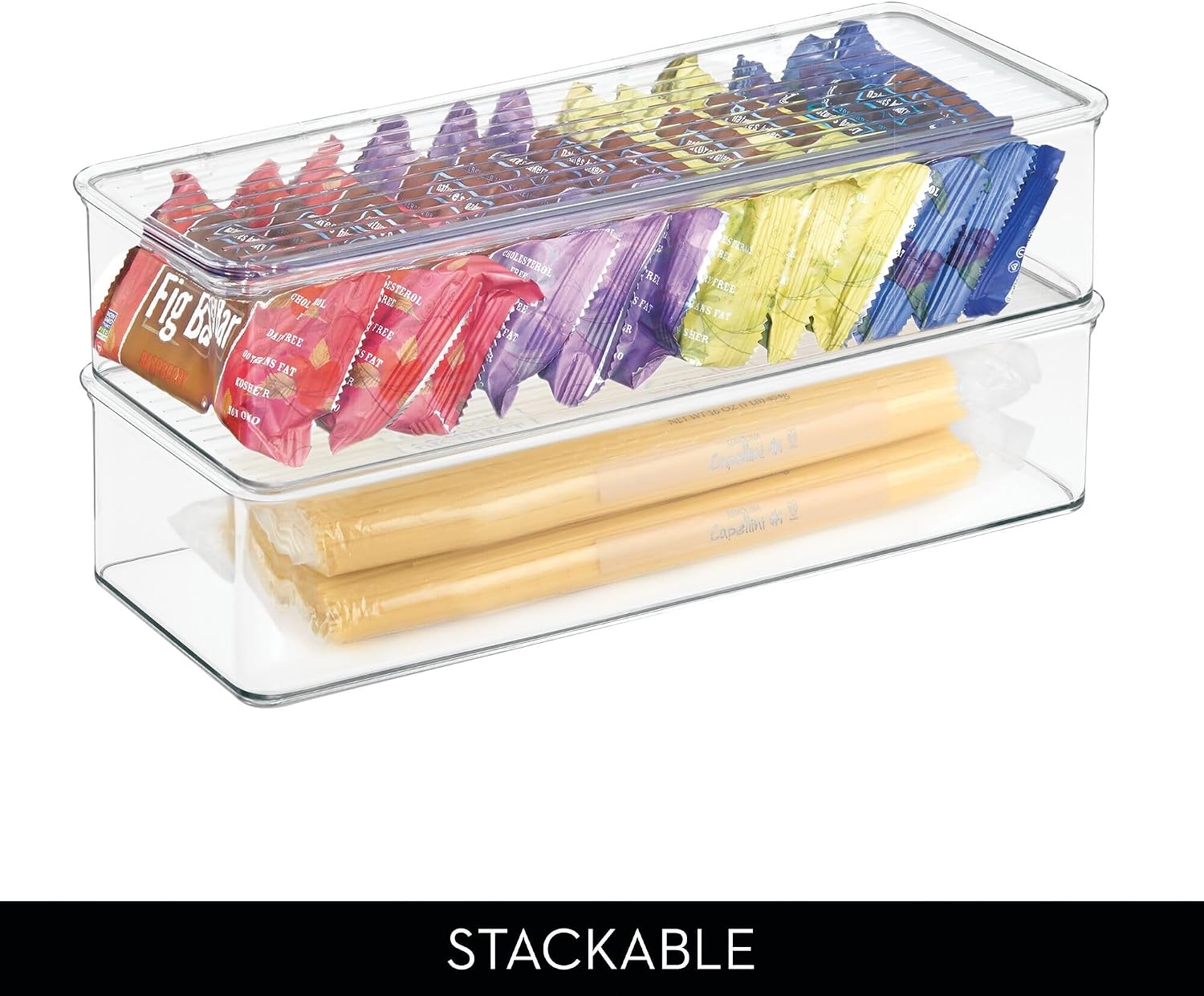 iDesign Plastic Stackable Hinged-Lid Storage Box - Set of 4 - Clear | Pantry or Kitchen Use