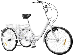KumuJ Driewieler voor volwassenen, 6 versnellingen, cruise stadsfietsen met boodschappenmand tot, fietskussen, zadelrugleuning, tricycle, 3 wielen, volwassenen, stadsfiets, voor outdoor-activiteiten