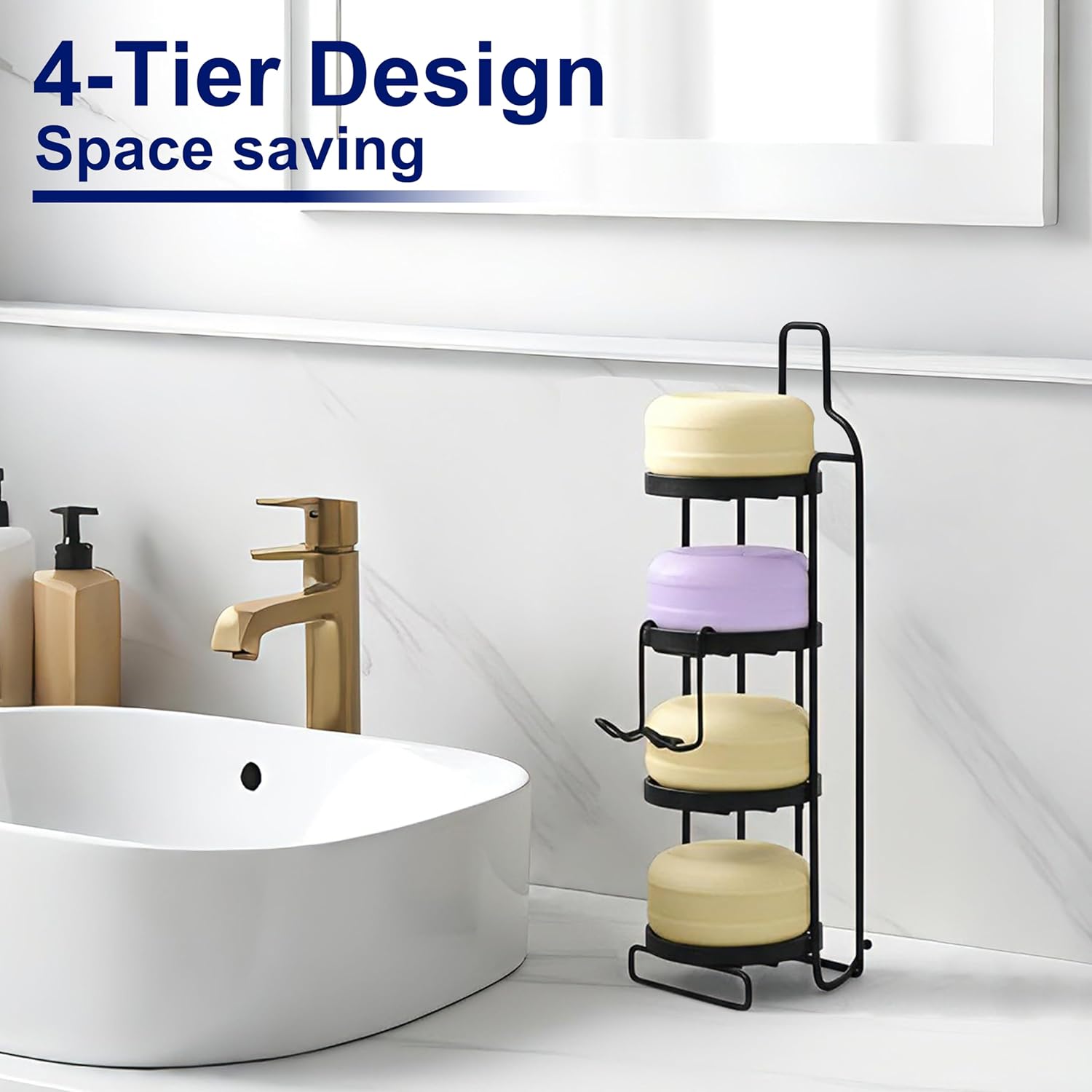 4 Tier Soap Dish for Shower, Wall Mounted Bar Soap Holder with Caddy Adhesive, Self Adhesive & Freestanding Draining, for Storage of Shampoo Bar, Razor, No Drilling, Black, 1Pack - Image 4