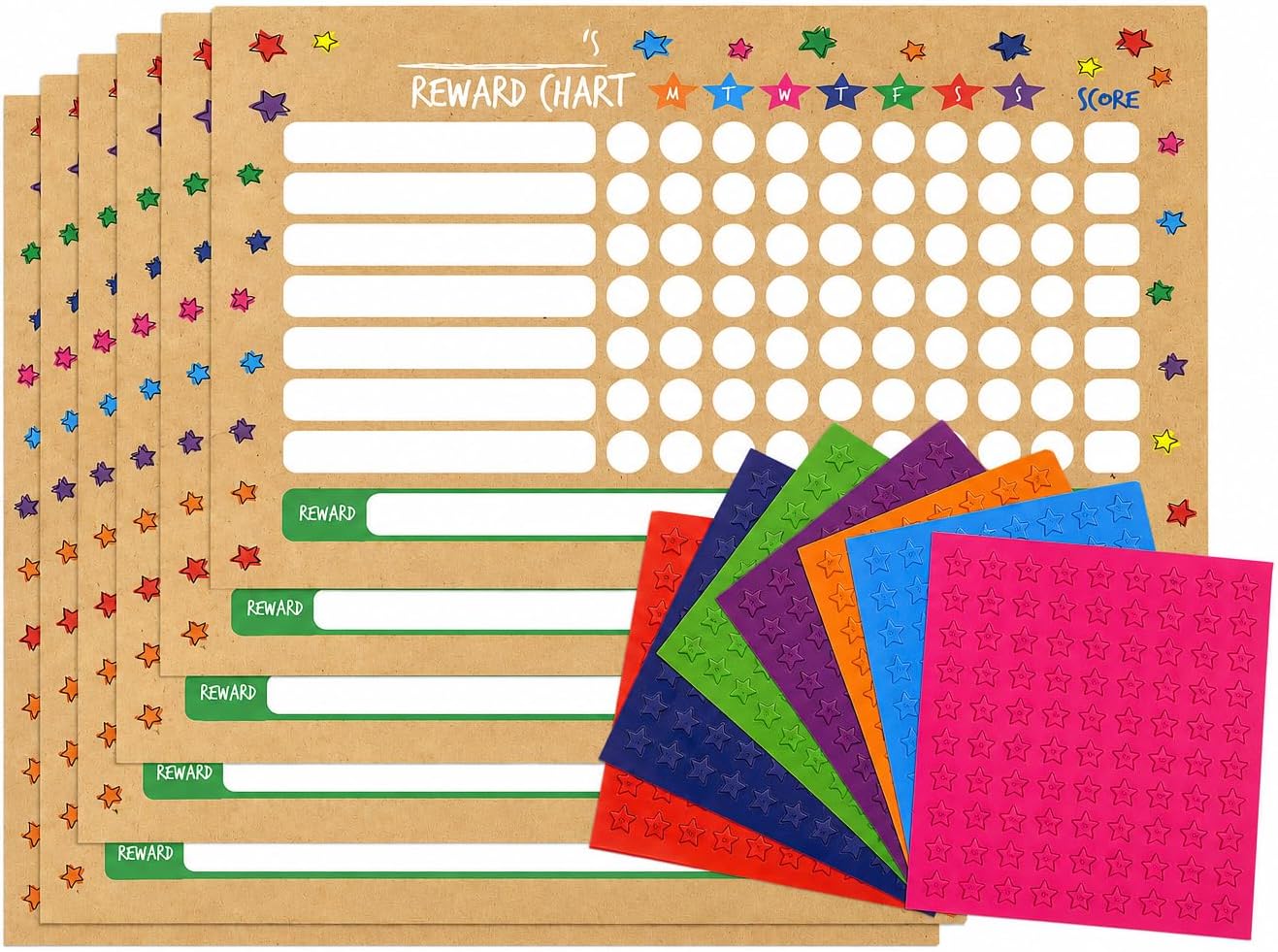 Reward Chart with Stickers for Children 8 Sheets A4 with 350+ Star Stickers Behaviour Charts for Children and Adults
