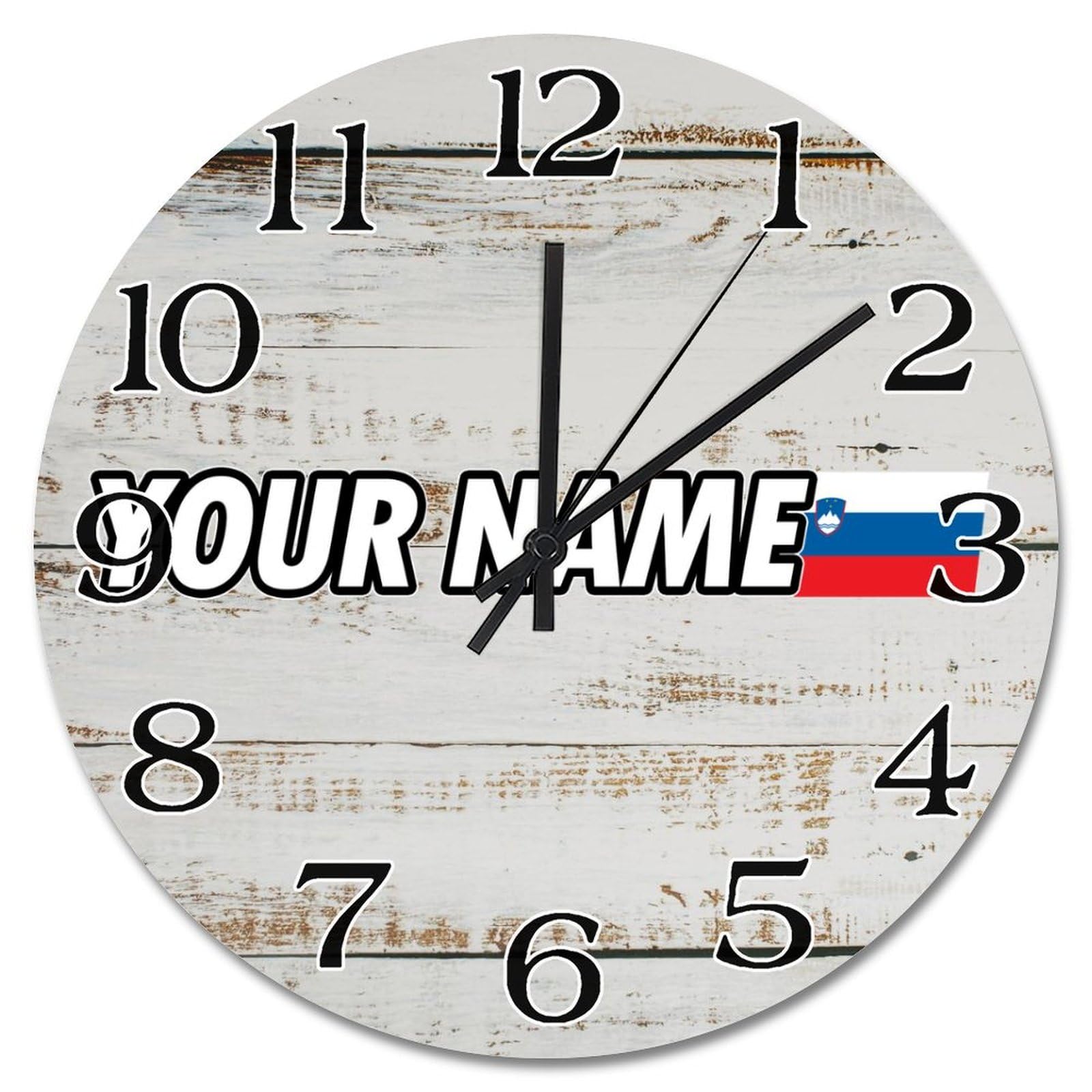 Horloge murale silencieuse à piles avec grand cadran personnalisé Slovénie