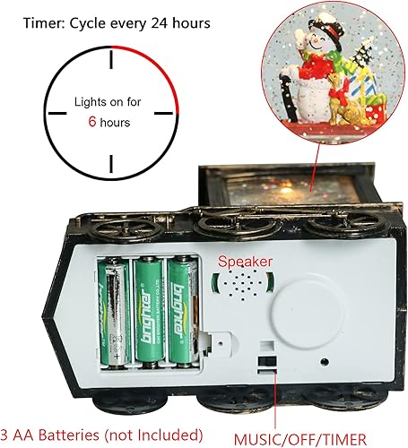 Miniatura 7 de GenSwin Linterna de globo de nieve de Navidad, tren de remolino de agua, purpurina con temporizador de 6 horas, iluminación LED musical, funciona