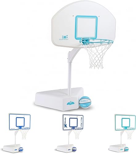 Miniatura 9 de Dunn-Rite Splash & Shoot, aro de baloncesto ajustable para piscina al aire libre con altura variable, pelota, base y borde de acero inoxidable de 18