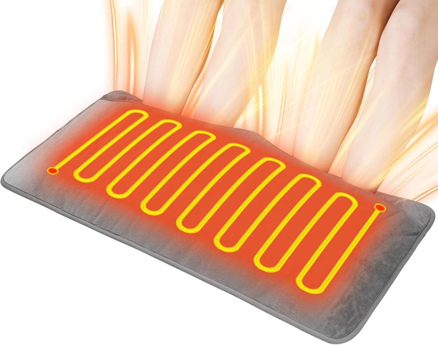 LAMA Electric Heated Foot Warmer, Double Persons Heating Foot Warmers for Men and Women, Rapid Foot Heating Pad with 6 Level Temp & 4 Timers for Bed/Christmas/Home/Office, Detachable,Washable,Grey