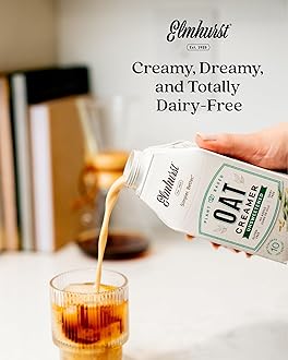 Elmhurst 1925 Unsweetened Oat Creamer - 16 Ounce (Pack of 6) Dairy-Free, Vegan, Kosher, No Sugar, Shelf Stable Creamer Made with Whole Grain Oats for Healthier, Simpler Plant Based Alternatives