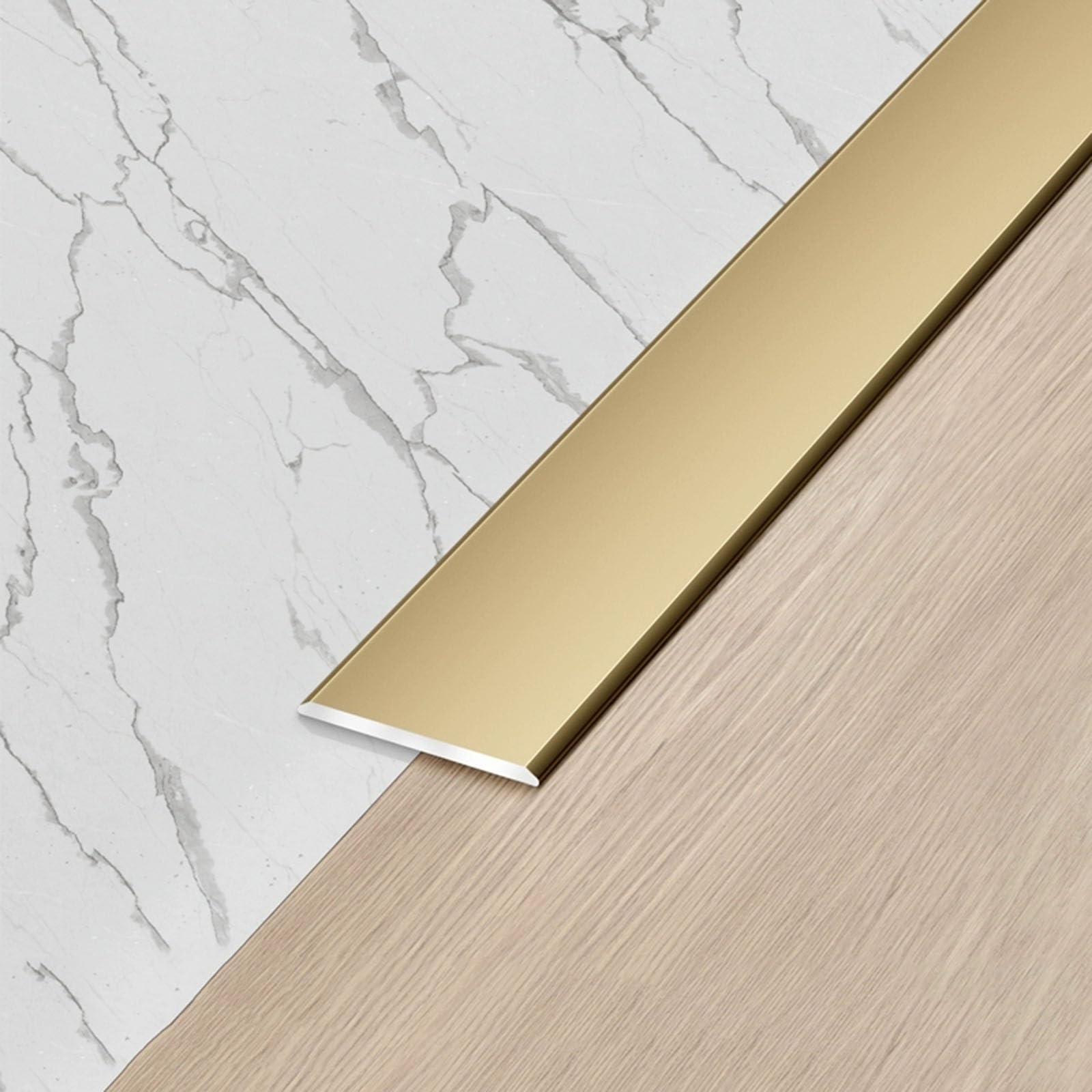 Door Threshold， Aluminum Floor Transition Strip, Flat Divider, Covers Laminate Floors/Wood/LVT - Metal Plate Joins Flooring(Gold,60mm)