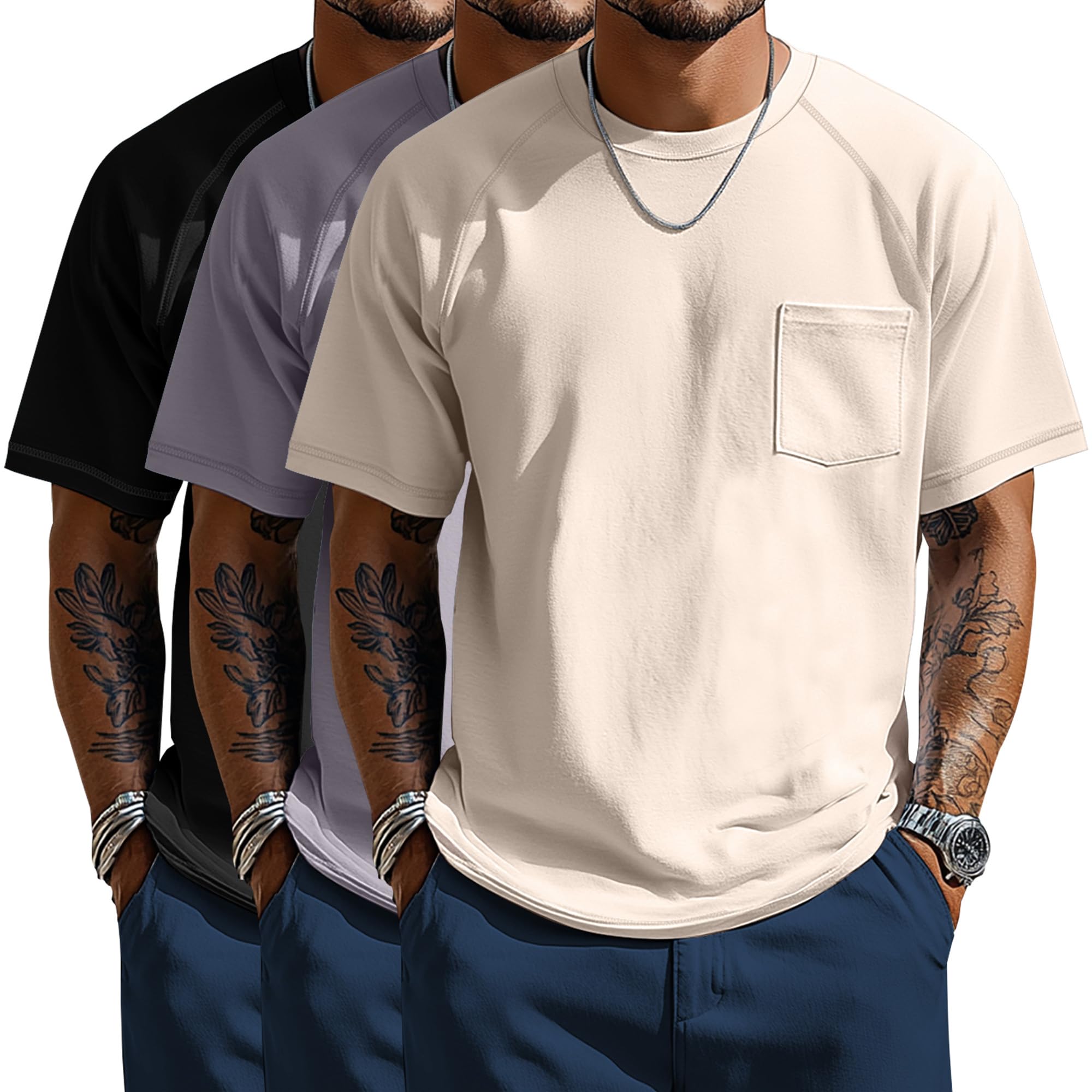 Neer 3 T-Shirts Homme Grandes Tailles avec Poche