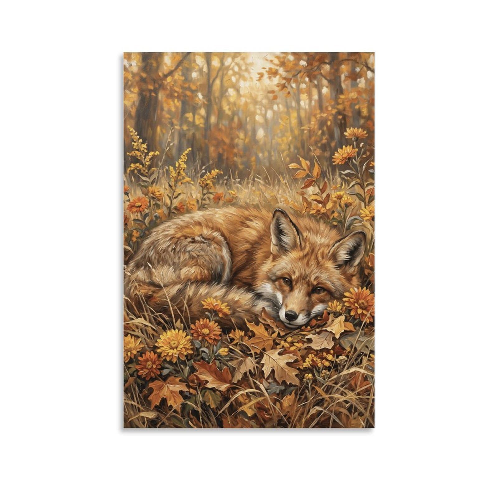 W7C8U2X3 Autumn Fox Forest Canvas Wall Art, Woodland Animal Wall Art