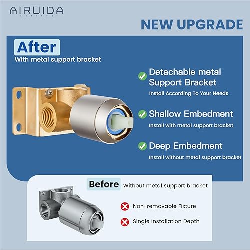 Vista 47 de Airuida Kit de moldura de válvula de mango de ducha redondo de una sola función, válvulas de ducha de montaje en pared, grifo de latón, válvula