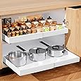 Pull Out Drawers Organizer for Kitchen Cabinets, 21" Deep, Expandable Cabinet Drawers Slide Out with Adhesive, Adjustable Deep Roll Out Cabinet Shelves for Pantry Pots Pans (White-1 Pack)