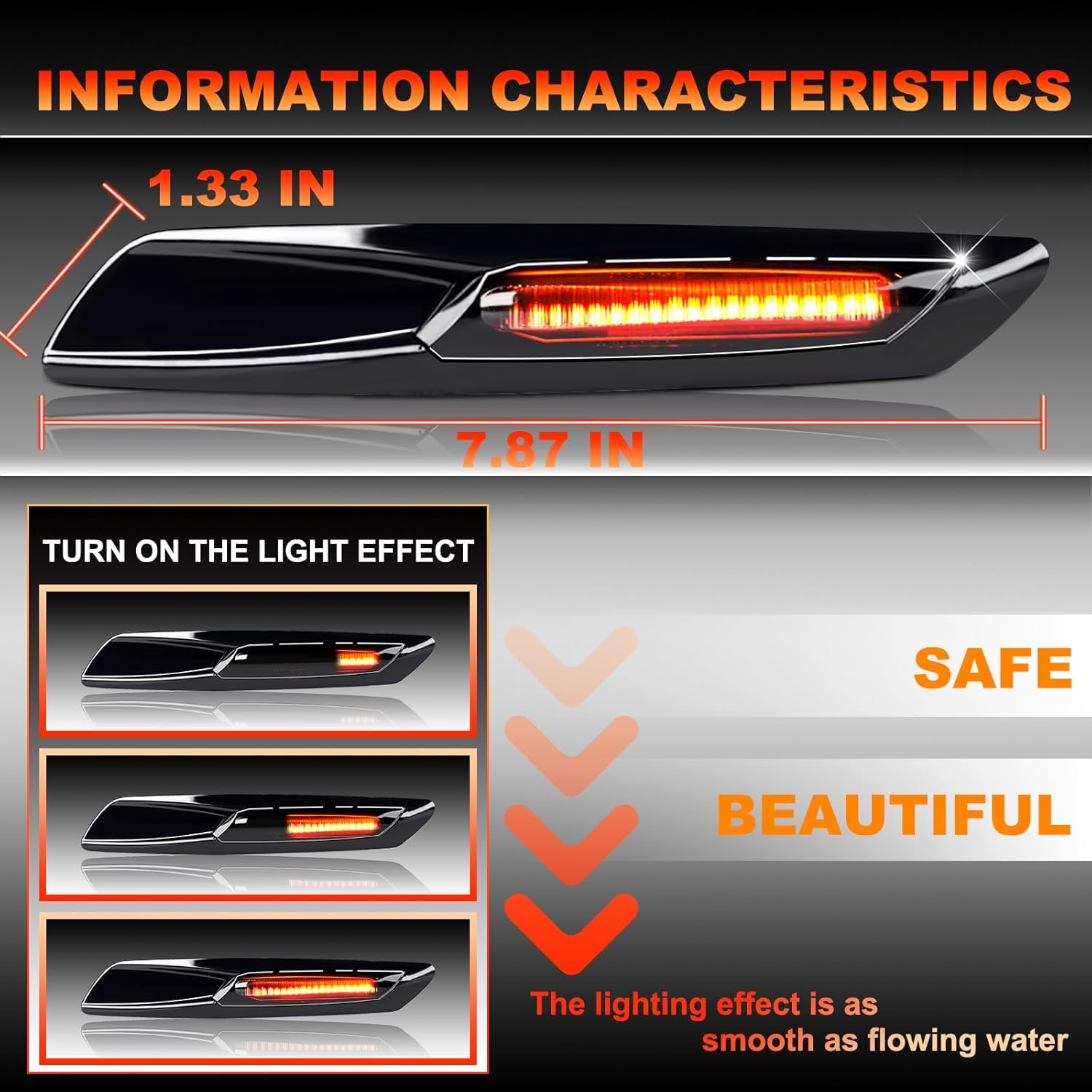 Amber Front Sequential LED Side Marker Lights Smoked Lens Turn Signal Lamp Compatible With BMW 1 3 5 Series E82 E88 E90 E91 E92 E93 E60 E61 Black Chrome(2PCS)