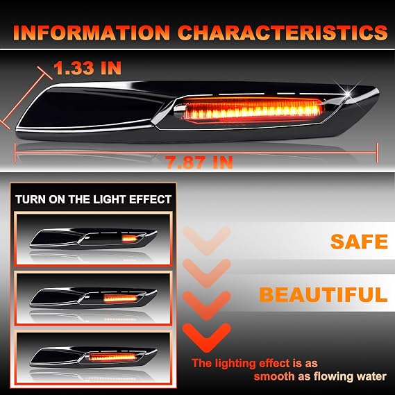 Amber Front Sequential LED Side Marker Lights Smoked Lens Turn Signal Lamp Compatible With BMW 1 3 5 Series E82 E88 E90 E91 E92 E93 E60 E61 Black Chrome(2PCS)