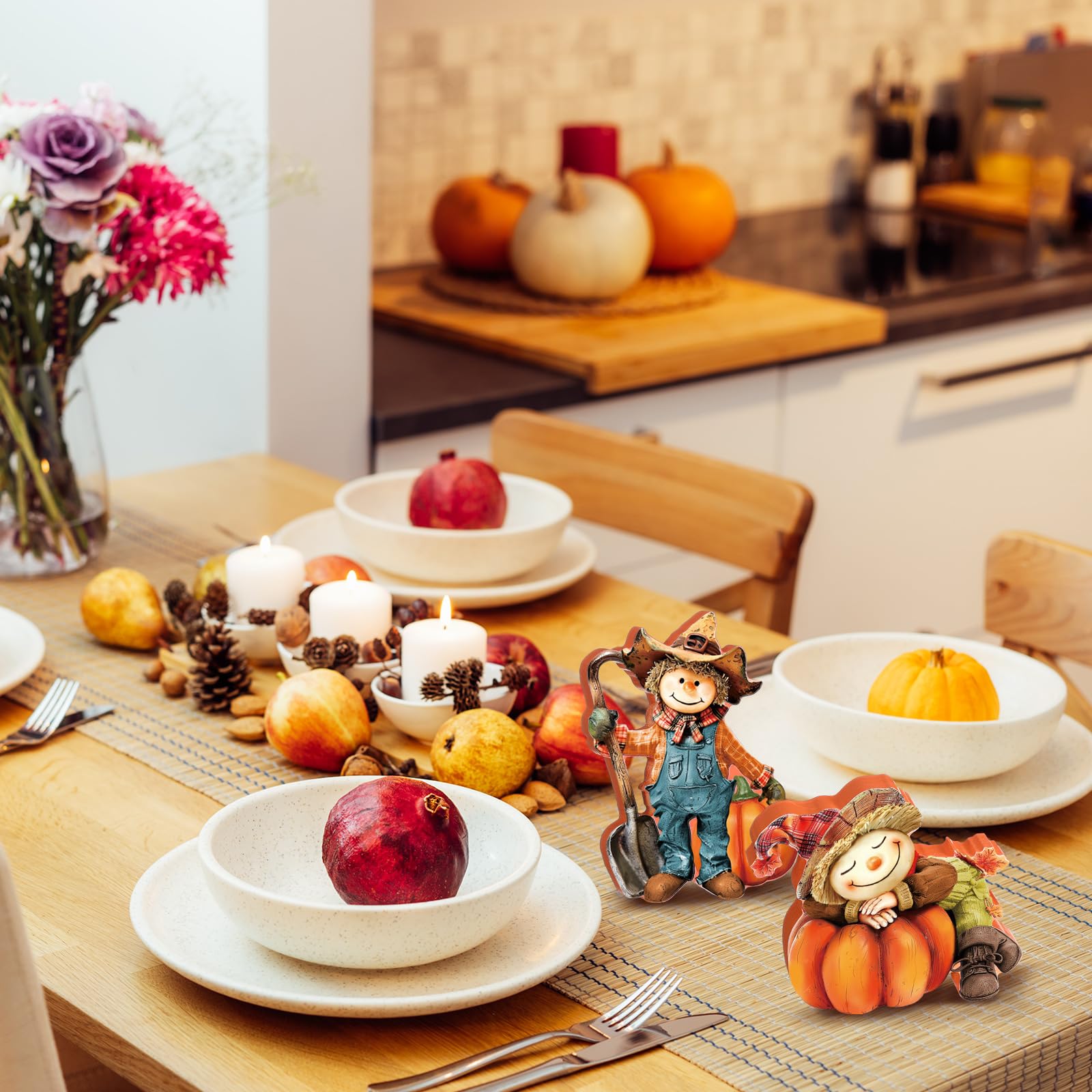 Arrowbash Herbsternte-Dekor-Set - 16-teilig Mit Heubalen, Kürbissen & Vogelscheuche