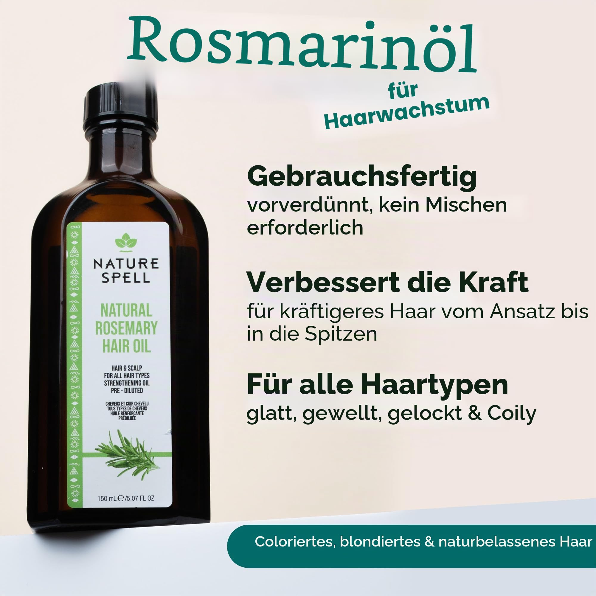 Nature Spell Haarwuchs-Set (3-teilig), mit Rosmarinöl für Haar & Kopfhaut, Shampoo & Spülung, sulfatfrei, farbschonend, für alle Haartypen, vegan | für Haar & Kopfhaut, Shampoo & Conditioner Set, sulfatfrei, farbsicher, vegan