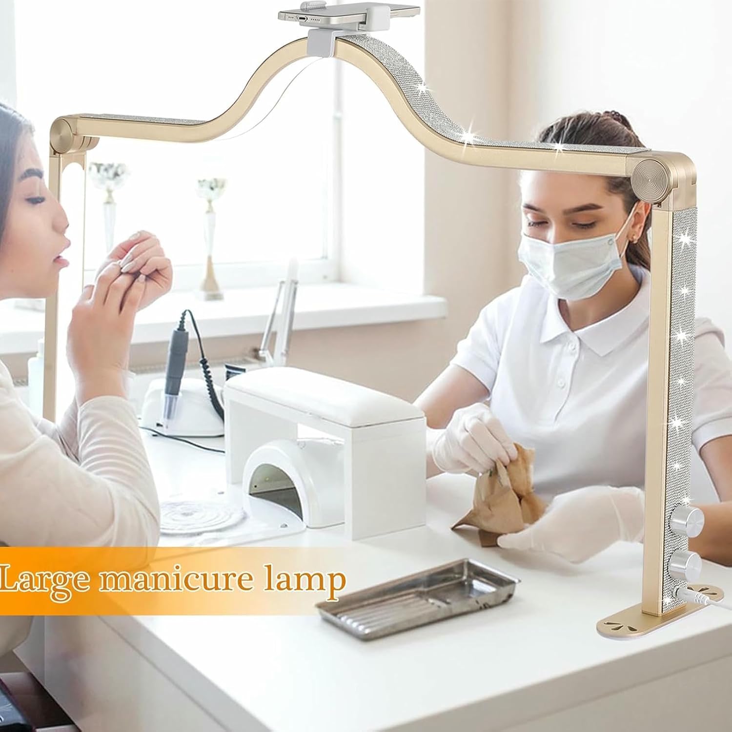 Half Moon Light for Nail Desk,35 in Nail Tech Light,3000k -6000k Nail Table Lamp,Desk Lamp with Phone Holder, Esthetician Lash Light for Eyelash,Makeup,Crafts