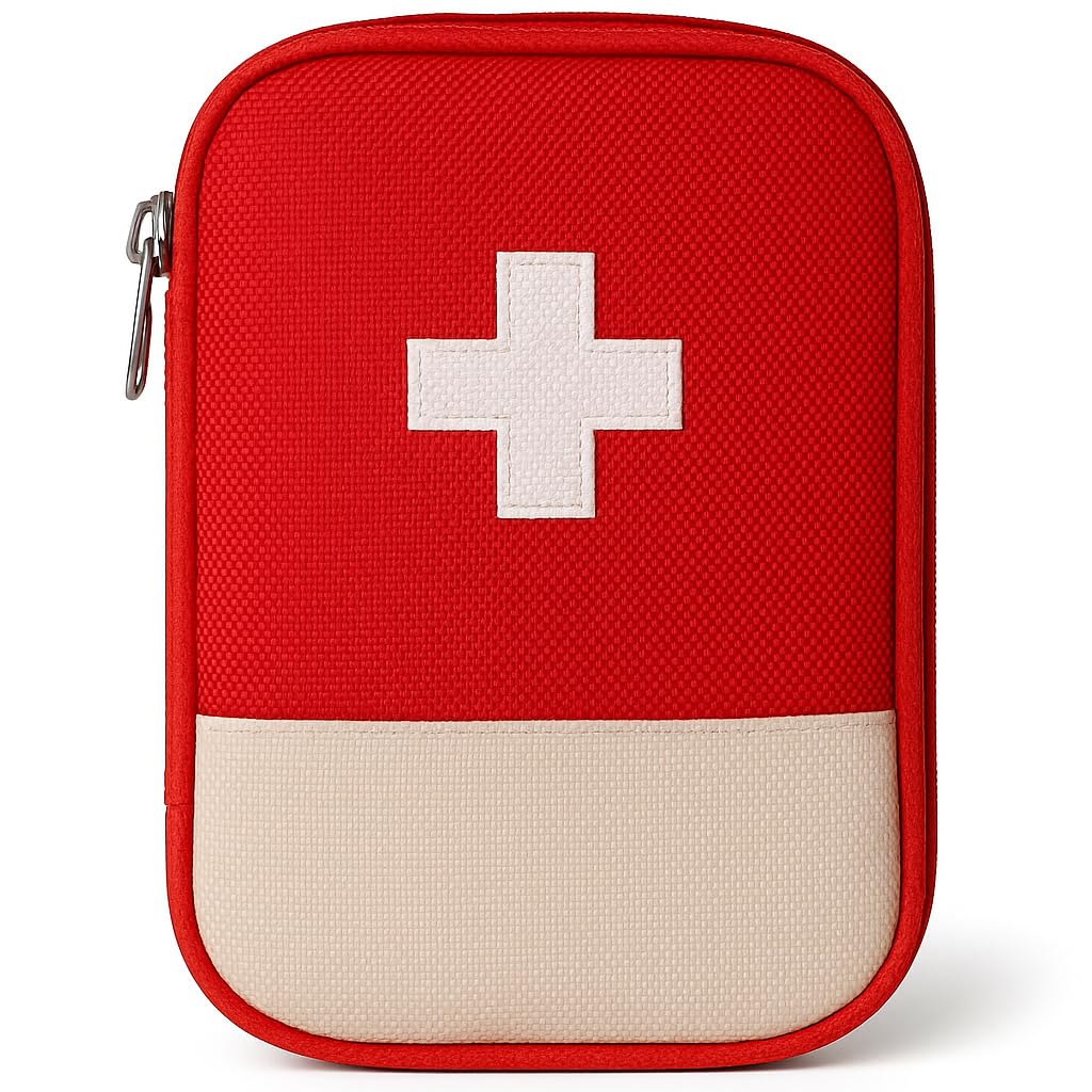 Nylon Oxford First Aid Bag – Portable Empty Medical Pouch for Emergency, Travel, Camping, Hiking, Outdoor Use – Multipurpose Medicine Storage (Red)
