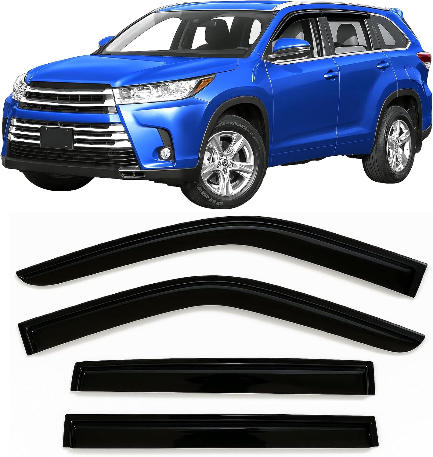 2014-2019 Tape-on Rain Guards for Toyota Highlander Side Window Deflector Visors Extra Thick Vent Shade 2015 2016 2017 2018