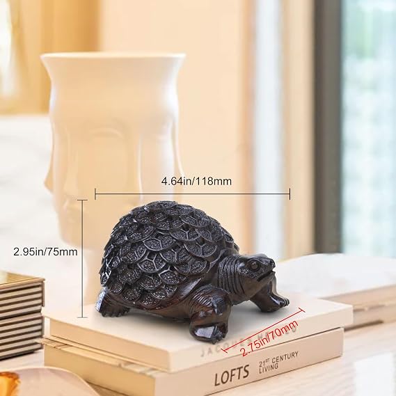 gemshan Carved Wood Turtle Figurine - Feng Shui Wealth Lucky Ornament for Home Office (Collectible Gift)