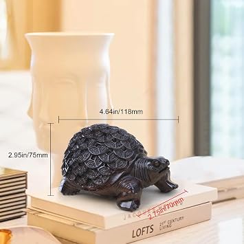 gemshan Carved Wood Turtle Figurine - Feng Shui Wealth Lucky Ornament for Home Office (Collectible Gift)