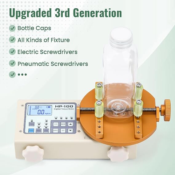 Huanyu Digital Torque Meter Digital Bottle Cap Torque Tester Screw Driver Wrench Measure Tester for Bottle Caps Electric Screwdrivers Pneumatic Screwdrivers (HP100 + Test Plate)