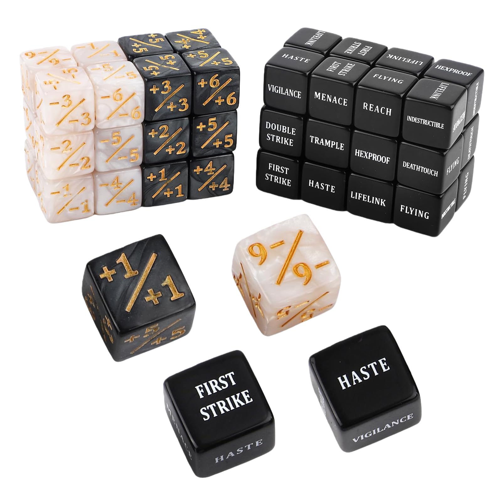 48 Pcs Ability Keyword Counter Dice Set, Acrylic Tokens Dice with Velvet Bag for MTG TCG Board Games