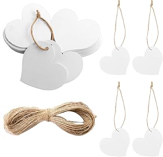100 Pieces White Gift Tags Heart Pendant Paper 4 x 4.5 cm Wedding String Labels Kraft Paper Pendant for Valentine's Day Party Birthday Christmas