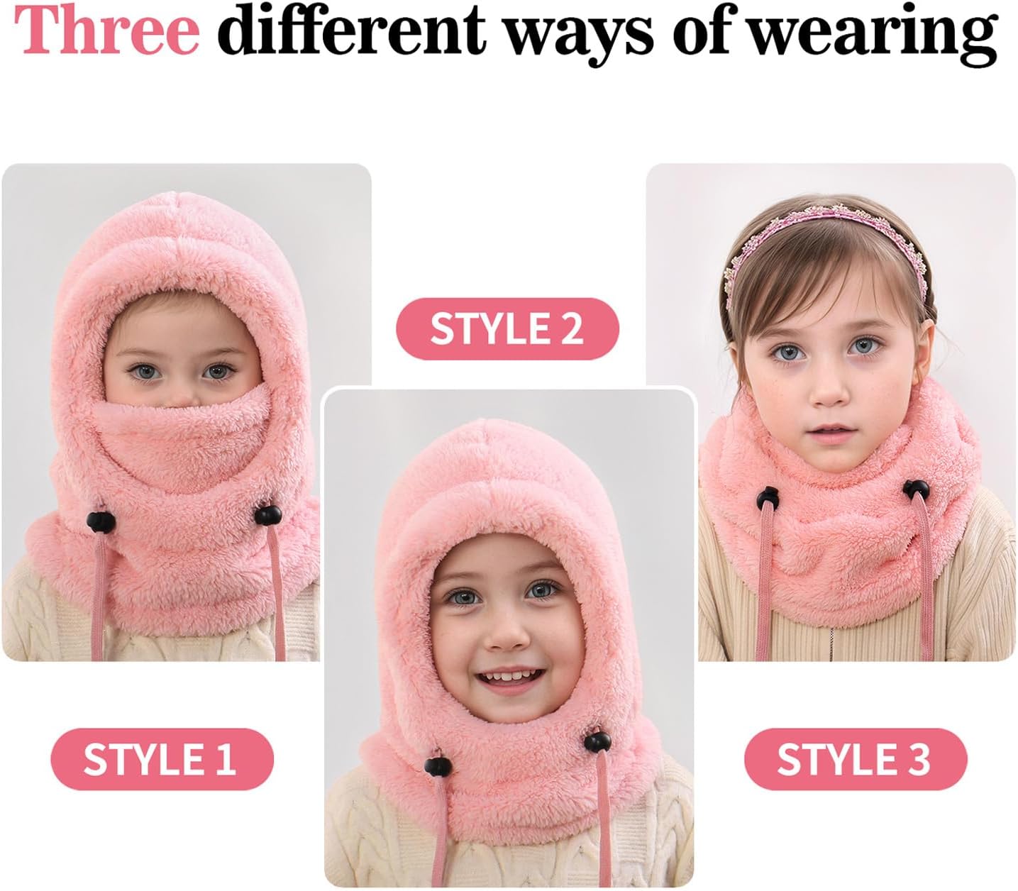 Kids Winter Fleece Hats,Child Balaclava Ski Mask Windproof Warm Adjustable with Fleece Lining Hat for Boys Girls - Image 5