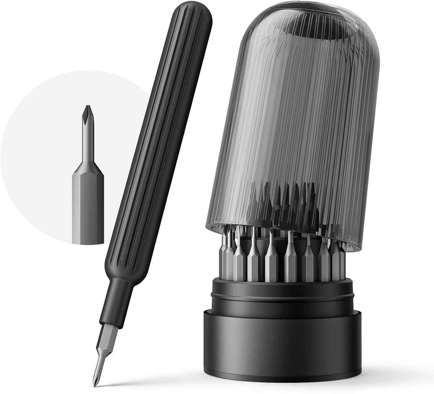 31 in 1 Precision Torx Screwdriver Set, Magnetic S2 Steel Bits with Portable Cylindrical Case. Mini & Small Screwdriver Set for Electronics, Laptop, iPhone, PS5, Switch (Black) (Black)