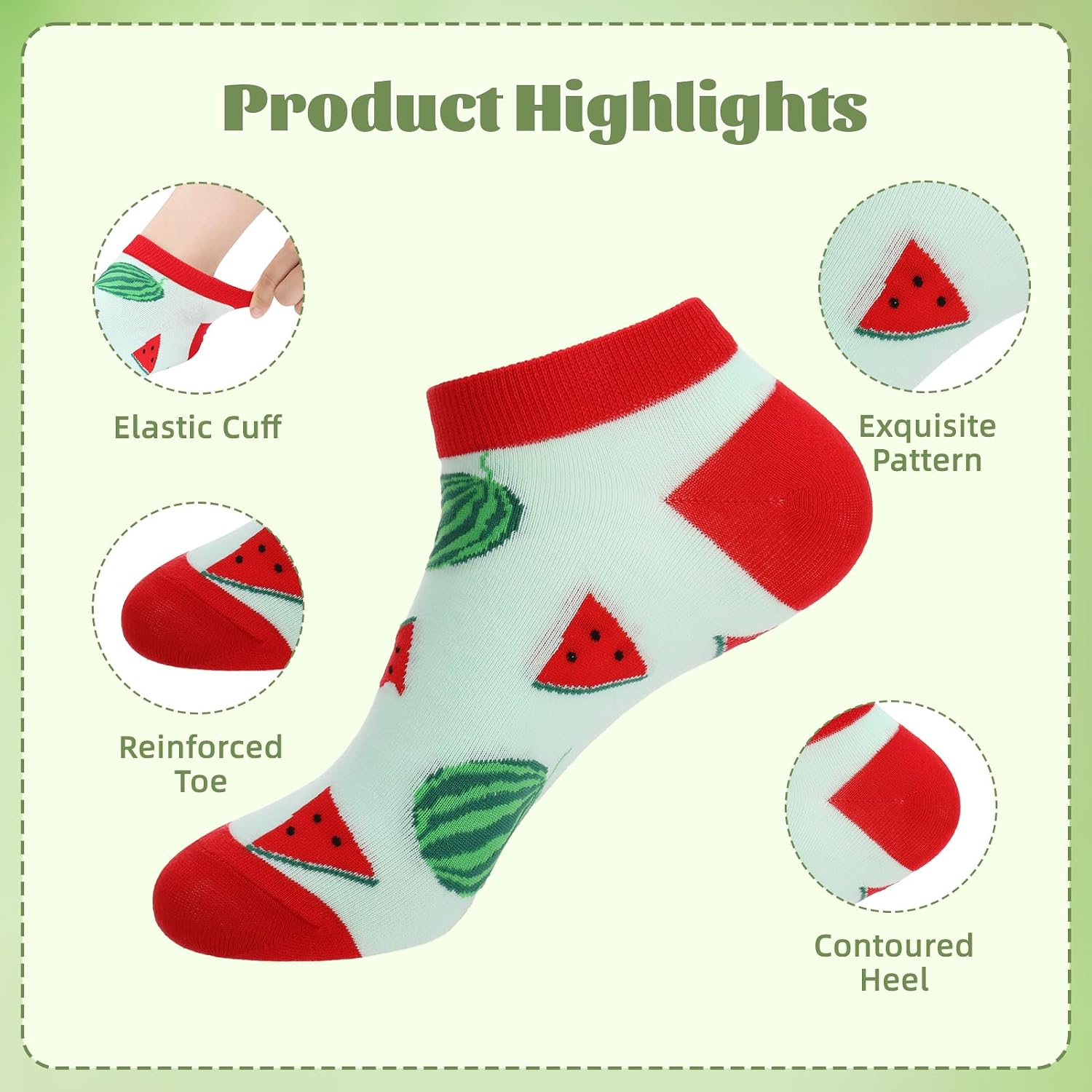 8 Pairs Novelty Low Cut Ankle Socks, Cute Ankle Socks with Aesthetic Fruit Pattern for Women Size 5-8