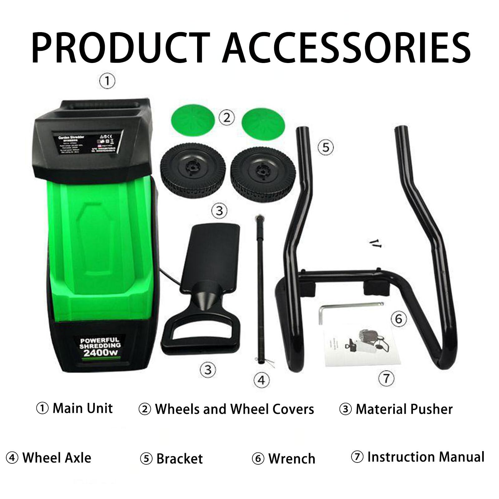 Biotrituratore Elettrico per Legno e Foglie 2400W, 4500 Giri/Min, Sacco di Raccolta 50L, per Rami 0-40mm
