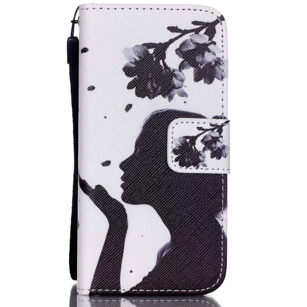 FlREFlSH iPhone SE/5S Case, Slim PU Leather Smart Case Cover with Detachable Wrist Strap Wallet Shock Resistant Magnetic Closuer Card Holder Case for Apple iPhone 5S/SE-Lady Flower