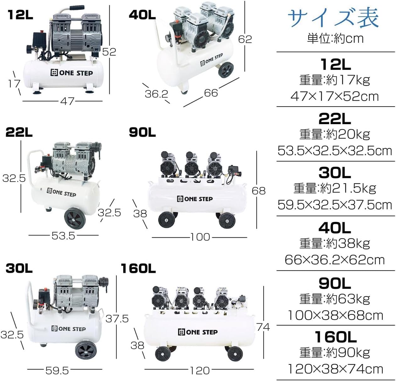 コンプレッサー 200v 静音 オイルレス 160L 2231 ONE STEP エアー