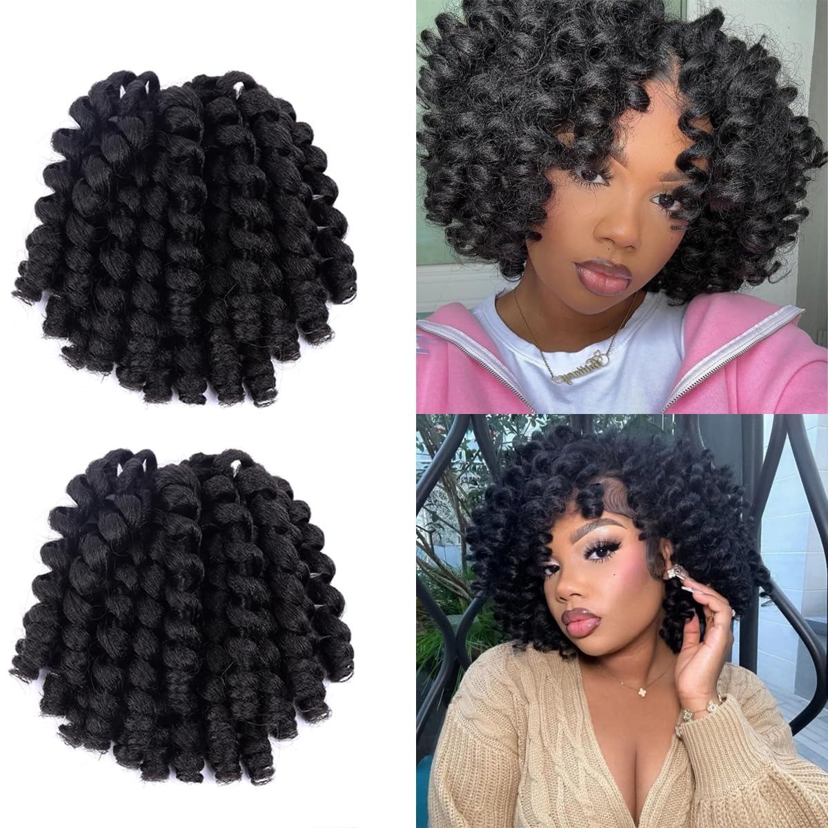 Jumpy Wand Curl Crochet Hair Jamaican Bounce Crochet Hair Curly Braiding Hair for Women 10Roots/Pack 5 Packs 8 Inch