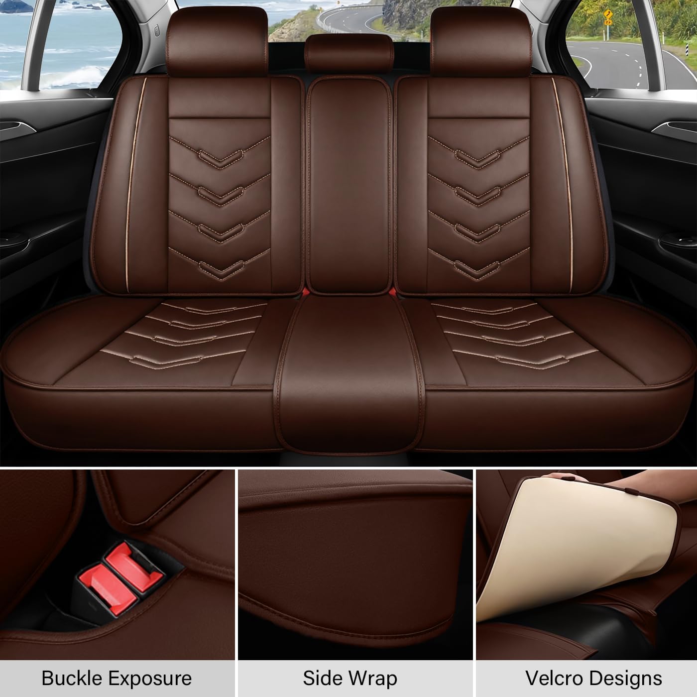 Leather Car Seat Covers Fit for Dodge Durango 2001-2025, 5 Seater Waterproof and Wear-Resistant Seat Cover Interior Accessories(Full Set with Pillow,Coffee)